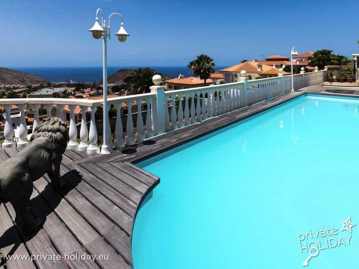 Poolterrasse mit Meerblick und Holzdeck – Chayofa, Teneriffa